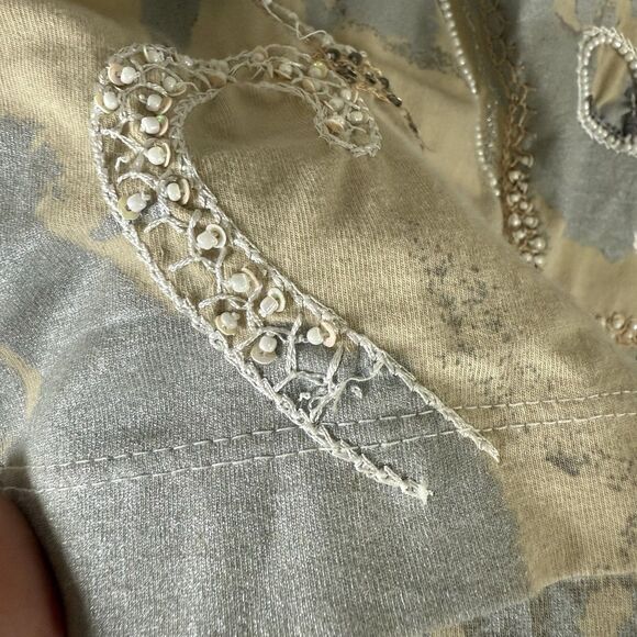 Chico's Blouse Women's Large Pink Purple Floral Beaded Round Neck Cotton Blend - Picture 9 of 12